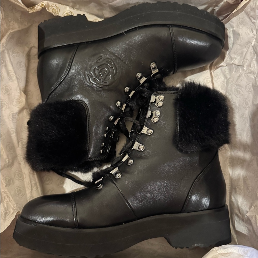 Taryn Rose weatherproof “Veronica” black leather boots, size 6, retail $226